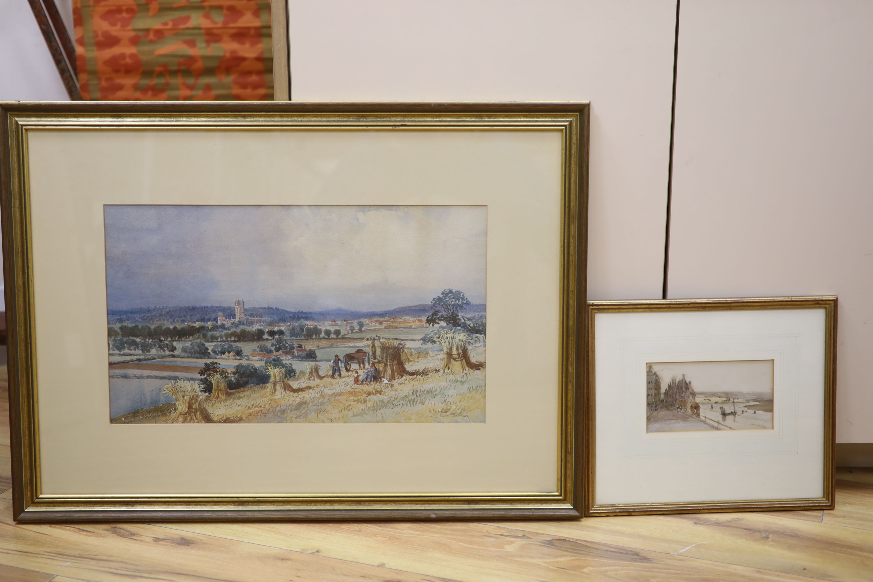 Alfred Edward Parkman Thornbury (1852-1930), Harvest Scene, signed, watercolour and a pen, ink and wash study 29 x 50cm and 9.5 x 17cm